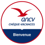 logo-ancv-cheque-vacances-bienvenue Logo ANCV avec oiseau en vol, symbolisant la liberté et le bien-être des vacances. Pour la page Camping Corse bord de mer Vacaf et ANCV