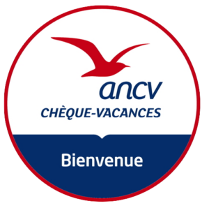 logo-ancv-cheque-vacances-bienvenue Logo ANCV avec oiseau en vol, symbolisant la liberté et le bien-être des vacances. Pour la page Camping Corse bord de mer Vacaf et ANCV