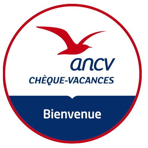 logo-ancv-cheque-vacances-bienvenue Logo ANCV avec oiseau en vol, symbolisant la liberté et le bien-être des vacances. Pour la page Camping Corse bord de mer Vacaf et ANCV
